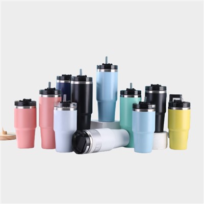 Caneca térmica de viagem com canudo